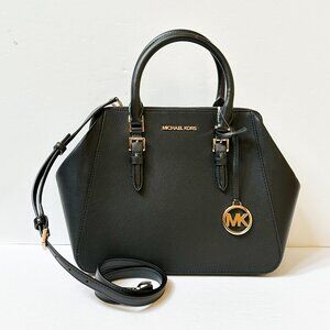 Michael Kors Charlotte Large Top Zip Satchel Shoulder Crossbody Bag Black